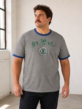 American Eagle Outfitters Ringer T Shirt Mens XXL Gray Blue Trim St Patricks Day